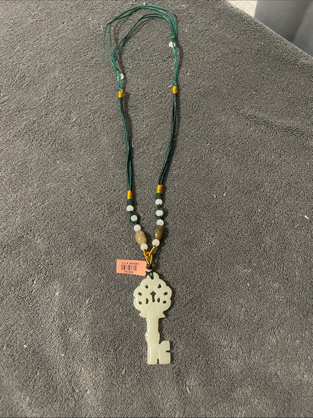 Green Beaded Key Pendant Necklace - Elegant Women's Jewelry